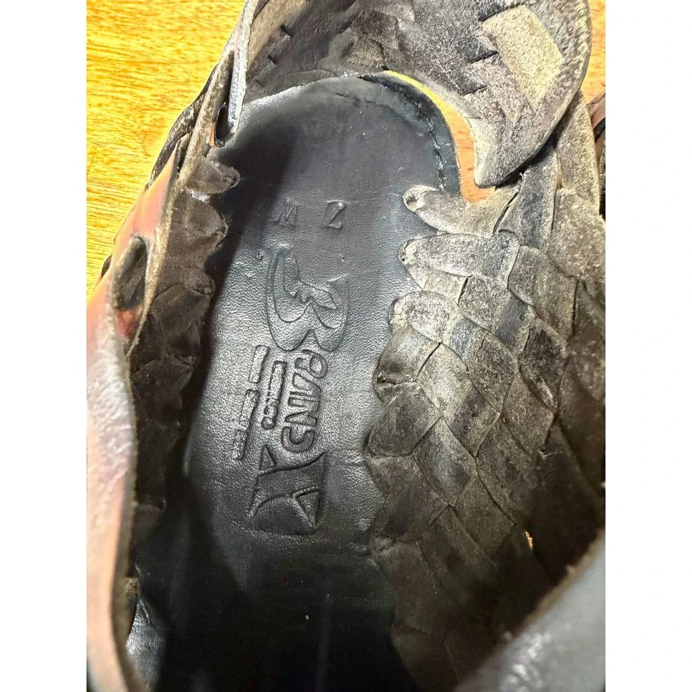 Brand X Huaraches Black Woven Leather Sandals Mens 7 Mexico Lug Sole Slip On